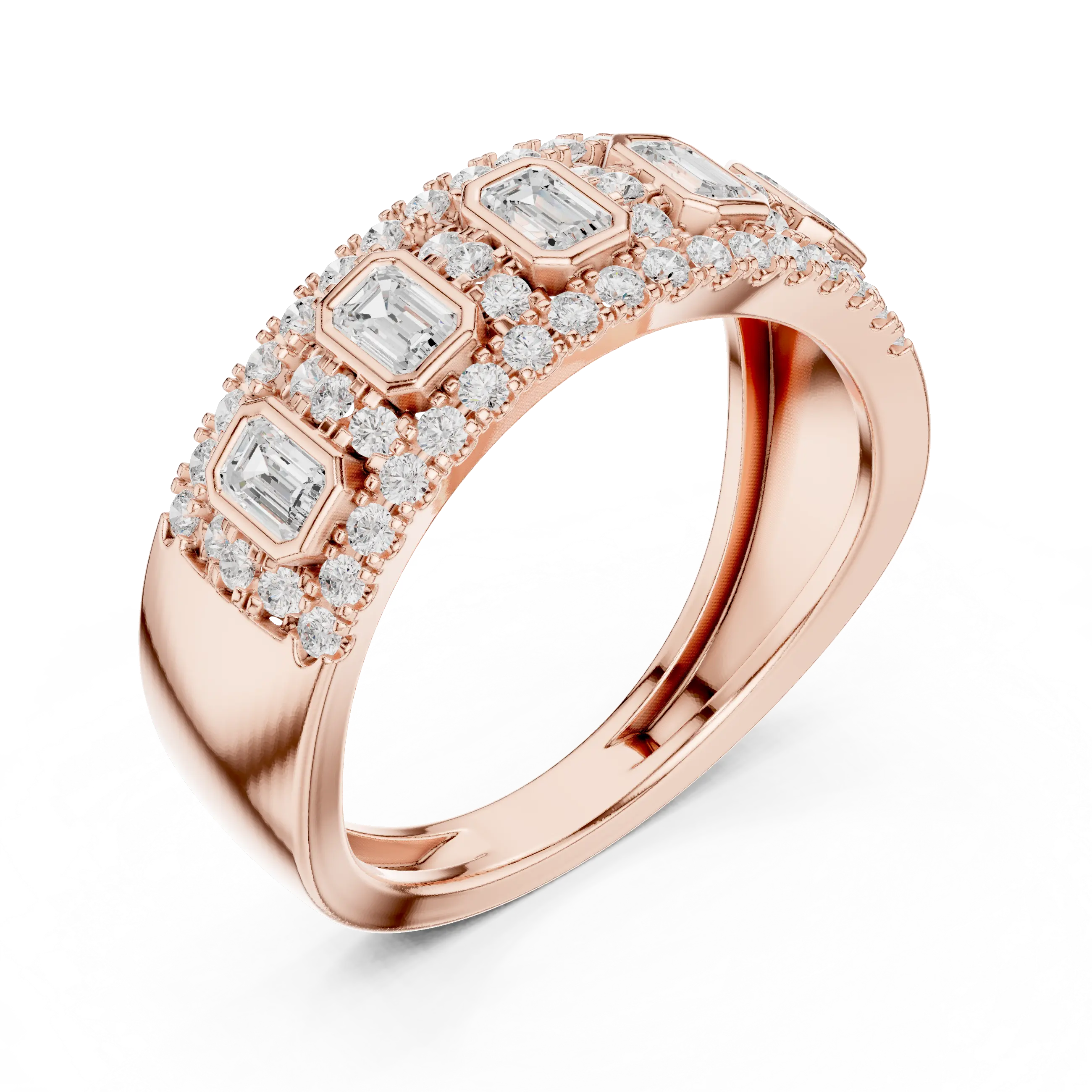 14K White Gold Emerald-Cut Bezel & Pavé Diamond Band