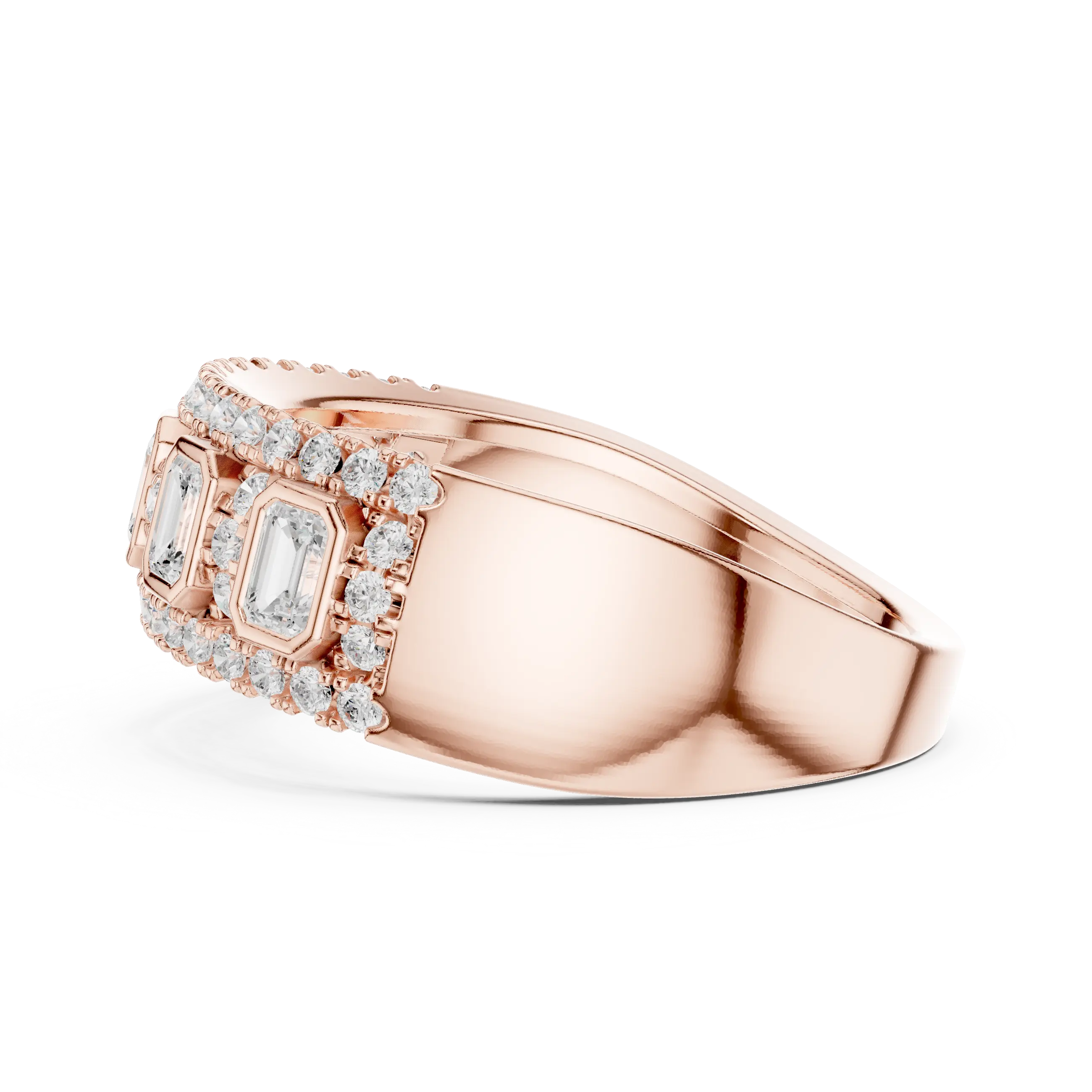 14K White Gold Emerald-Cut Bezel & Pavé Diamond Band