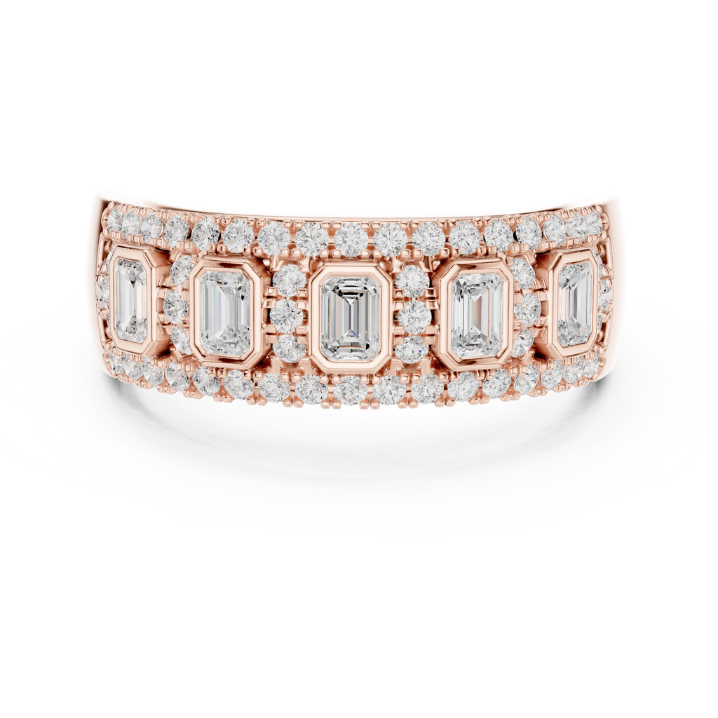 14K White Gold Emerald-Cut Bezel & Pavé Diamond Band