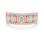 14K White Gold Emerald-Cut Bezel & Pavé Diamond Band