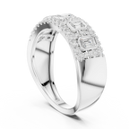 14K White Gold Emerald-Cut Bezel & Pavé Diamond Band