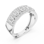14K White Gold Emerald-Cut Bezel & Pavé Diamond Band