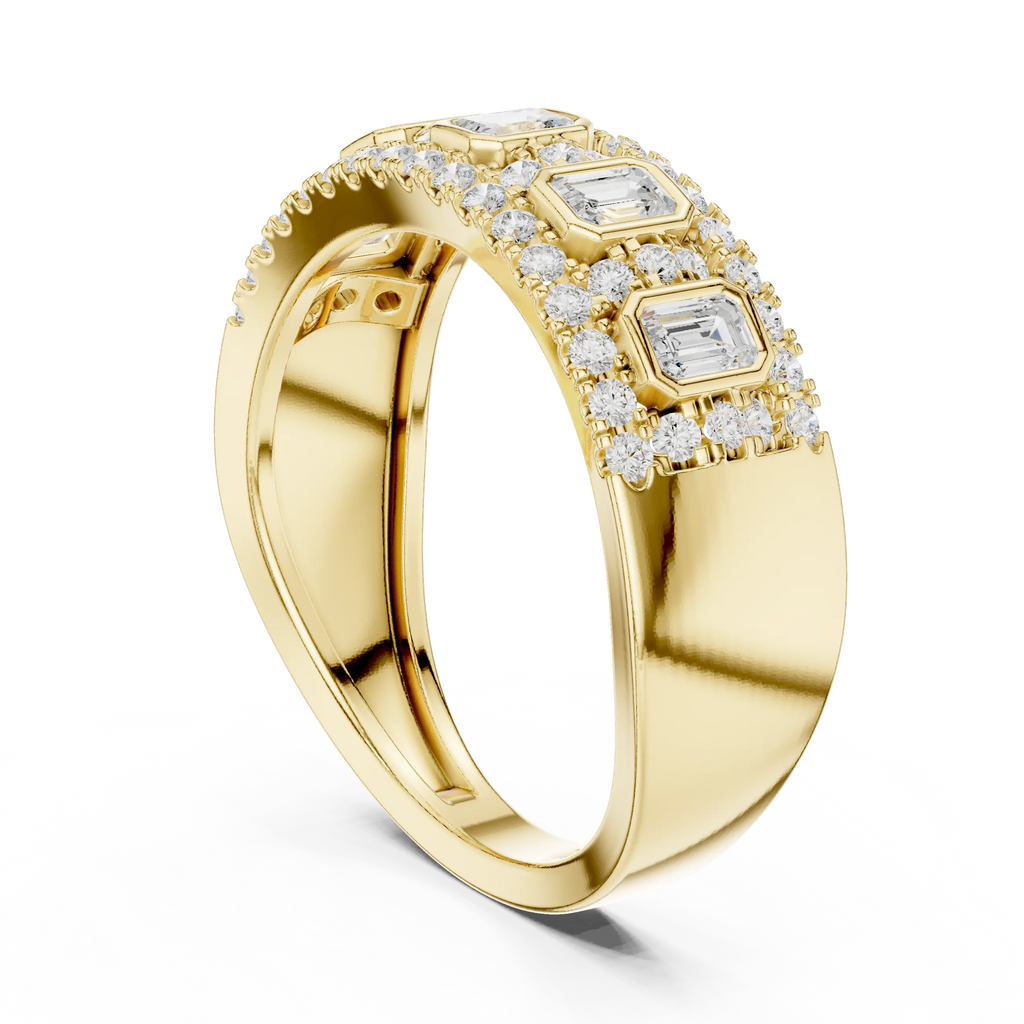 14K White Gold Emerald-Cut Bezel & Pavé Diamond Band