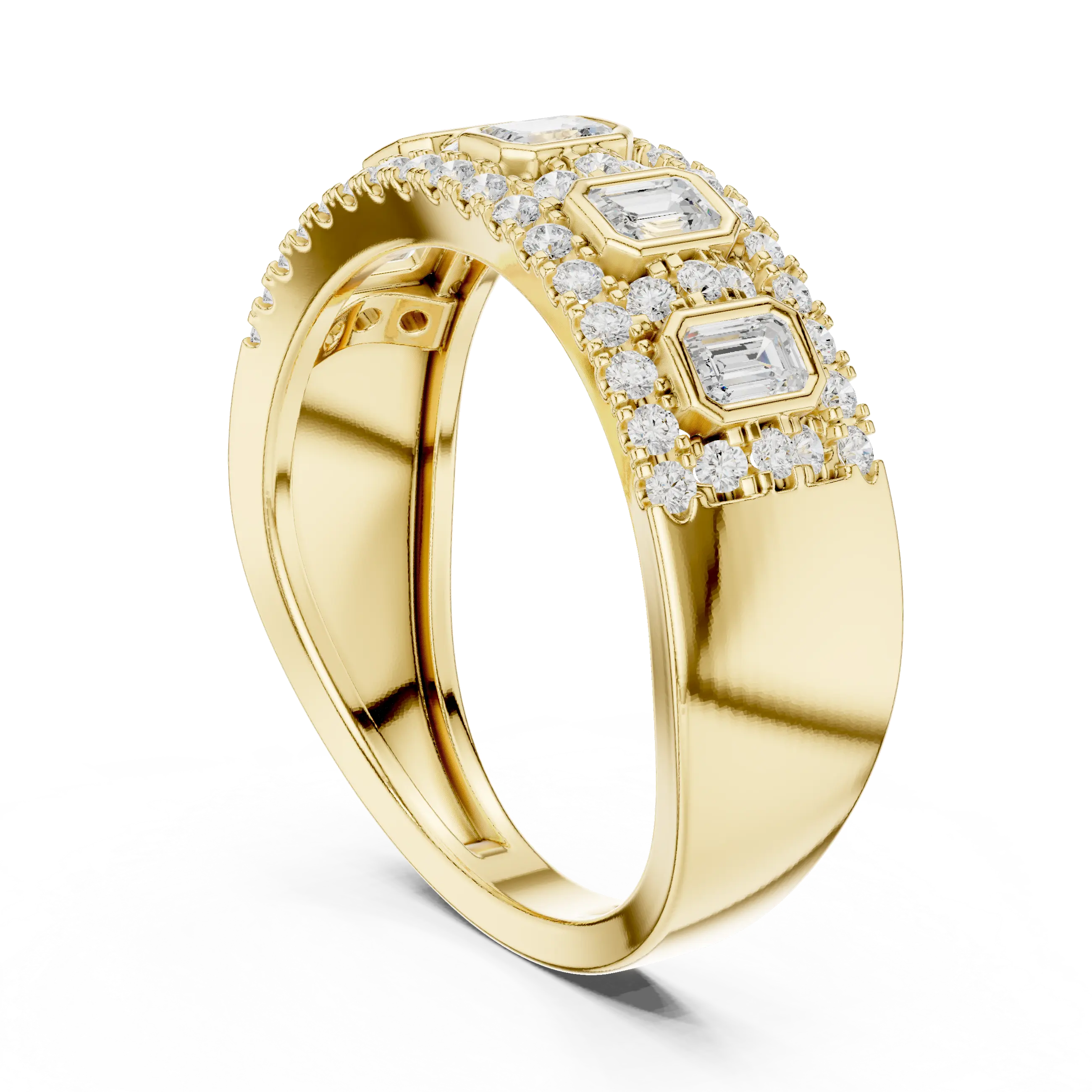 14K White Gold Emerald-Cut Bezel & Pavé Diamond Band