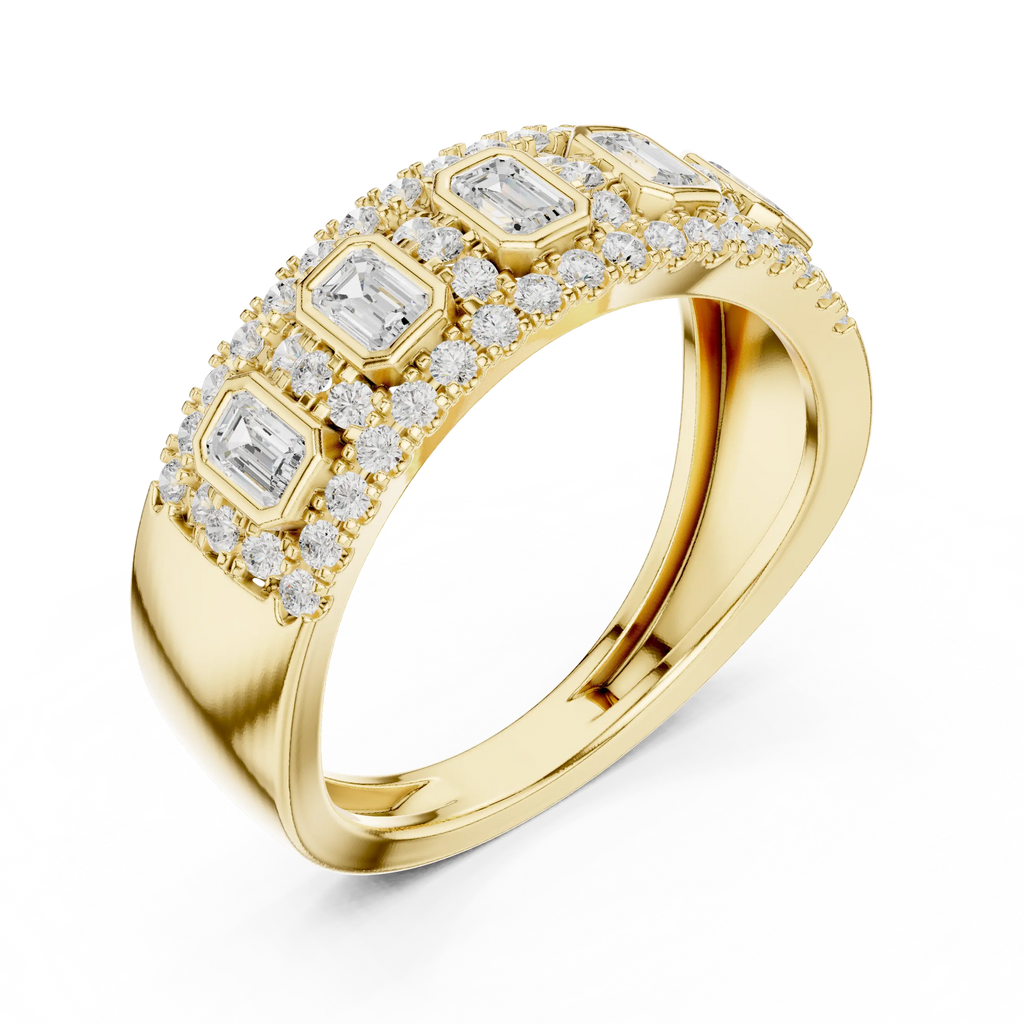 14K White Gold Emerald-Cut Bezel & Pavé Diamond Band