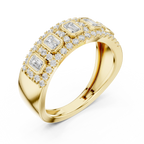 14K White Gold Emerald-Cut Bezel & Pavé Diamond Band