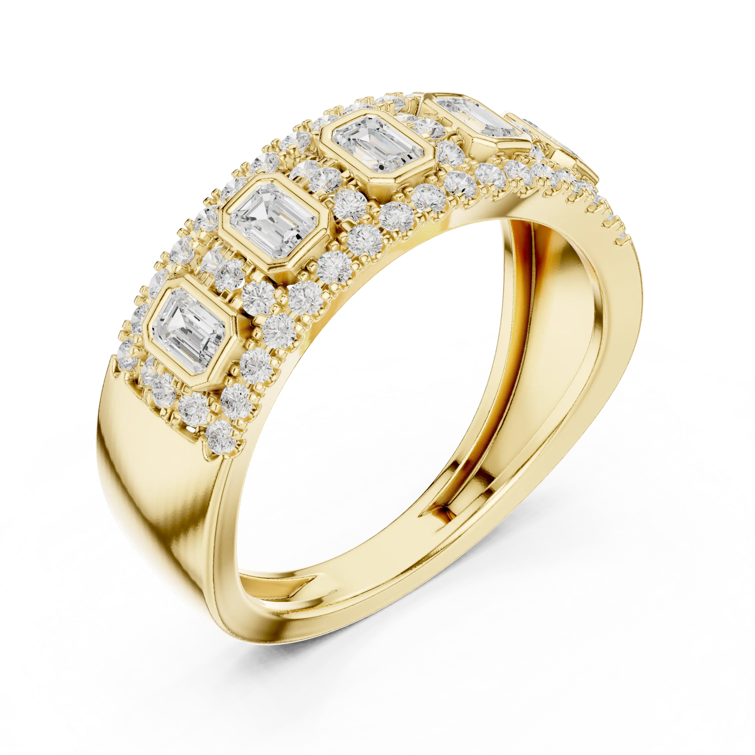 14K White Gold Emerald-Cut Bezel & Pavé Diamond Band