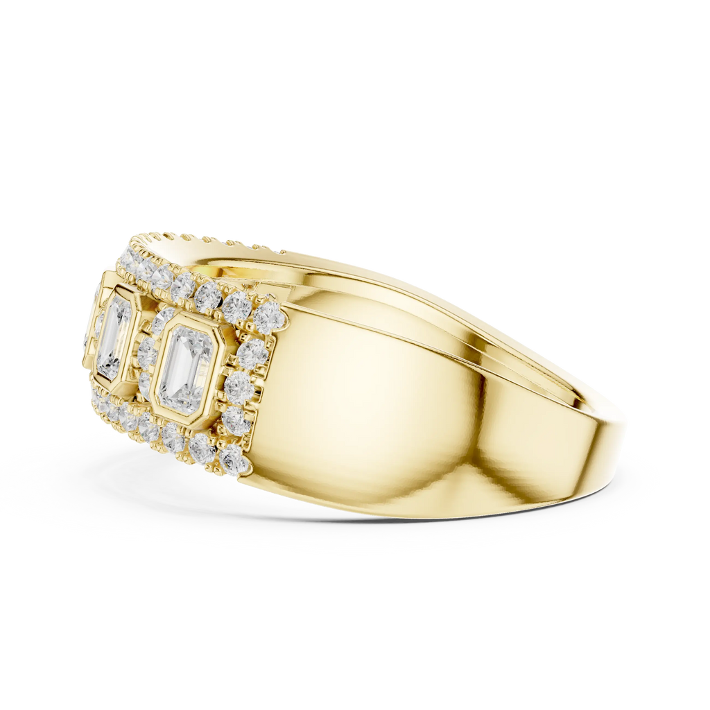14K White Gold Emerald-Cut Bezel & Pavé Diamond Band