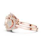 14K Rose Gold Three-Stone Round Diamond Halo Cluster Ring