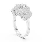 14K Rose Gold Three-Stone Round Diamond Halo Cluster Ring