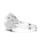 14K Rose Gold Three-Stone Round Diamond Halo Cluster Ring