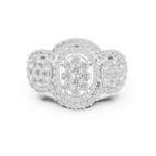 14K Rose Gold Three-Stone Round Diamond Halo Cluster Ring