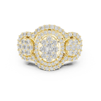 14K Rose Gold Three-Stone Round Diamond Halo Cluster Ring