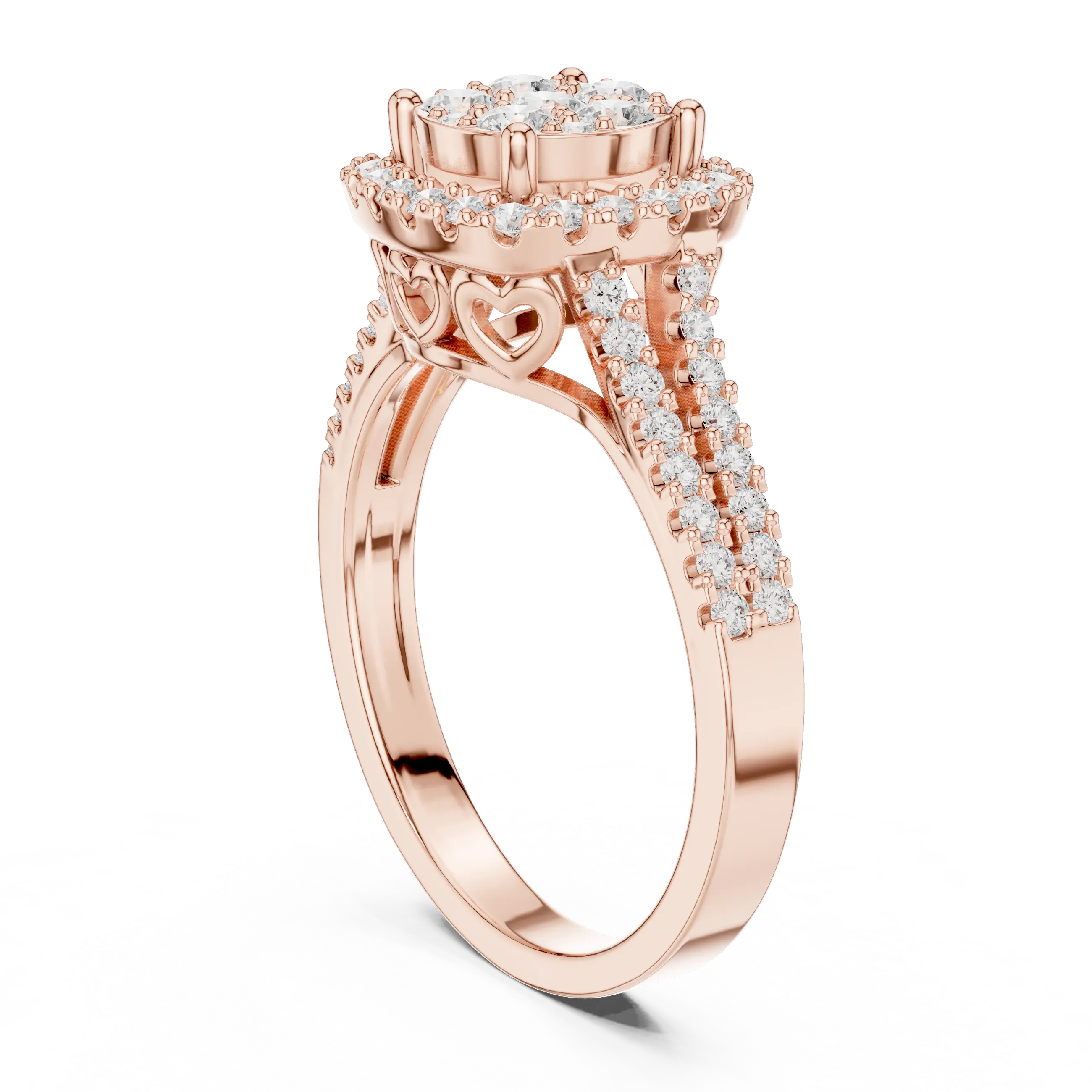 14K White Gold Round Diamond Cluster Halo Heart Ring