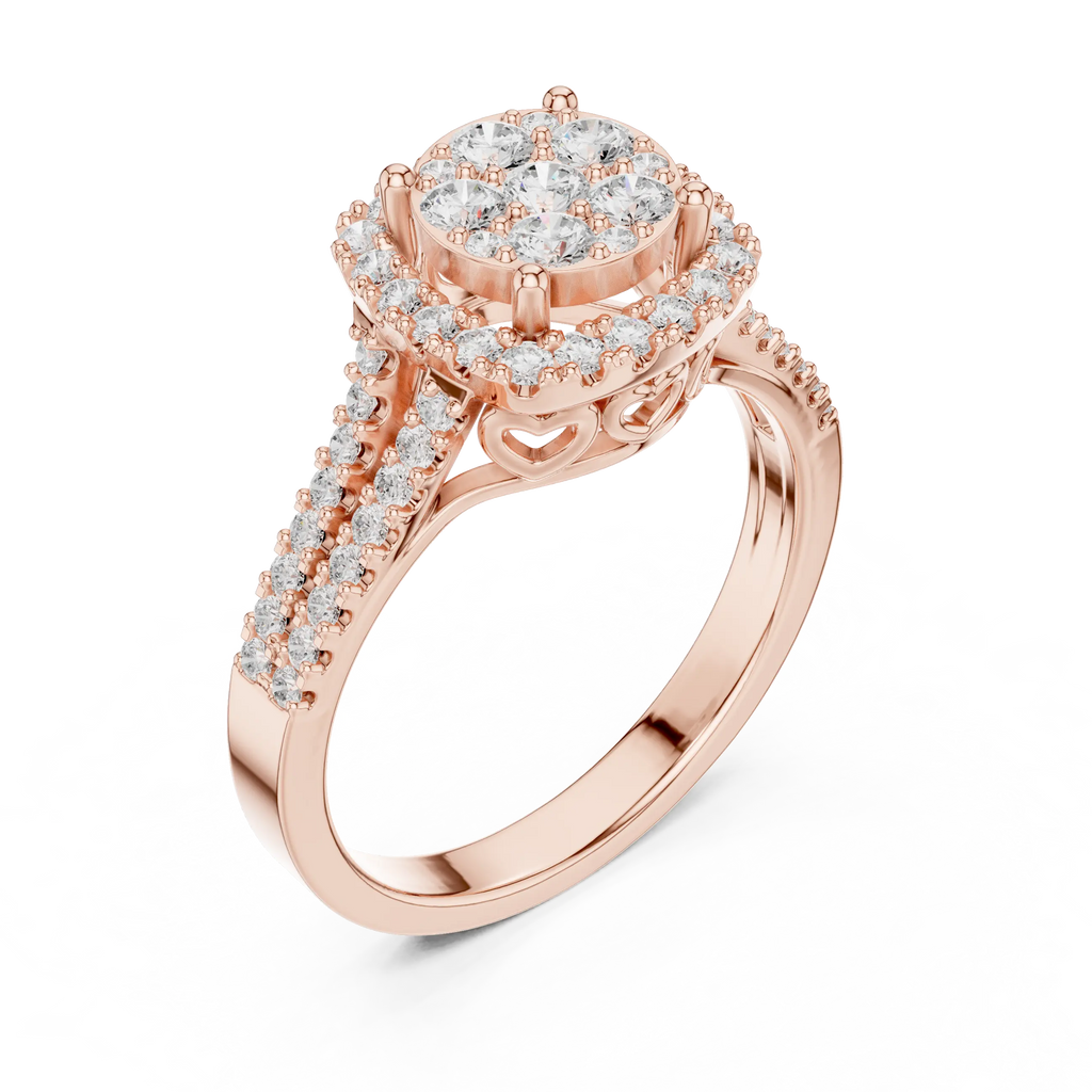 14K White Gold Round Diamond Cluster Halo Heart Ring