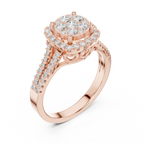 14K White Gold Round Diamond Cluster Halo Heart Ring