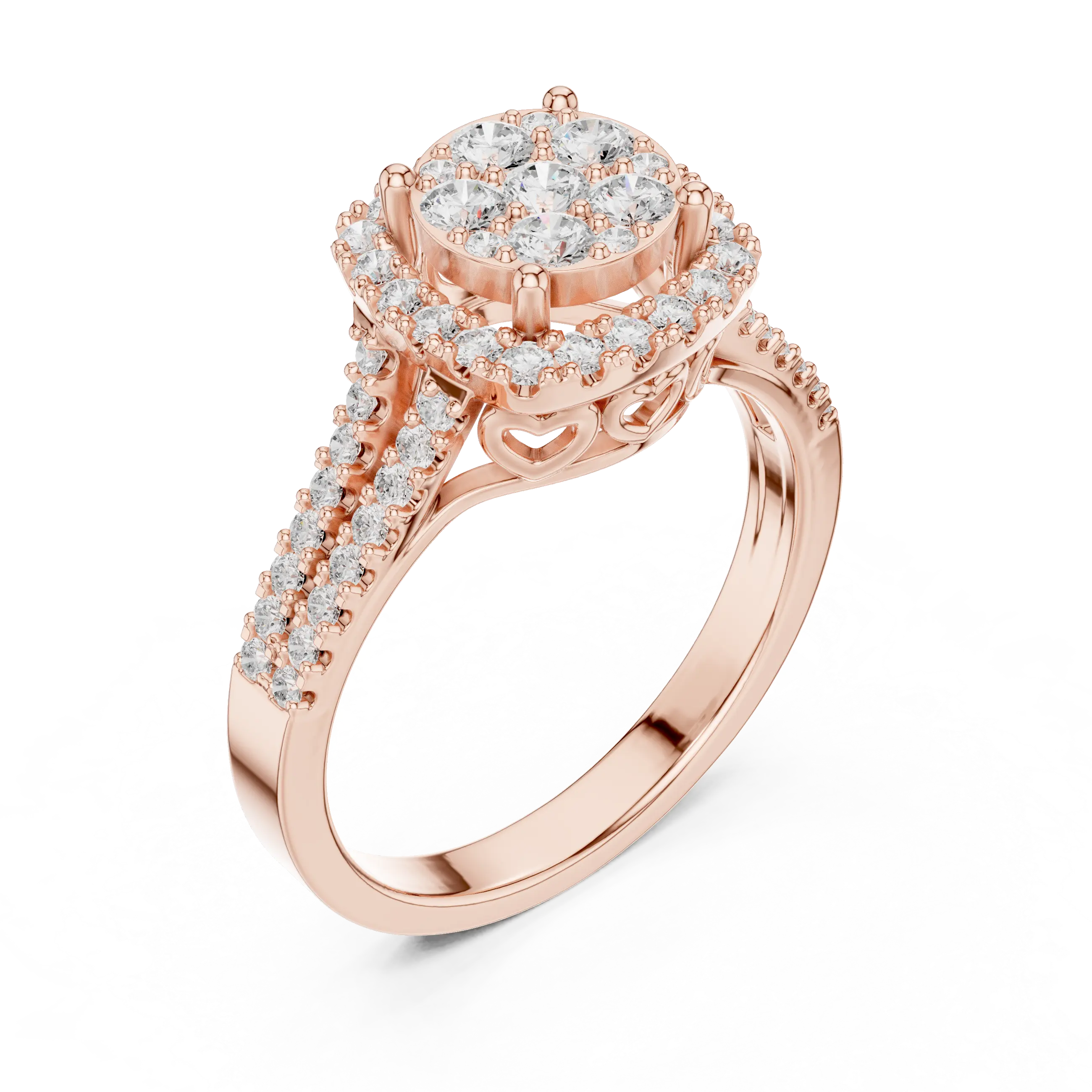 14K White Gold Round Diamond Cluster Halo Heart Ring