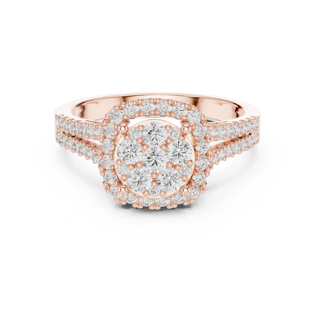 14K White Gold Round Diamond Cluster Halo Heart Ring
