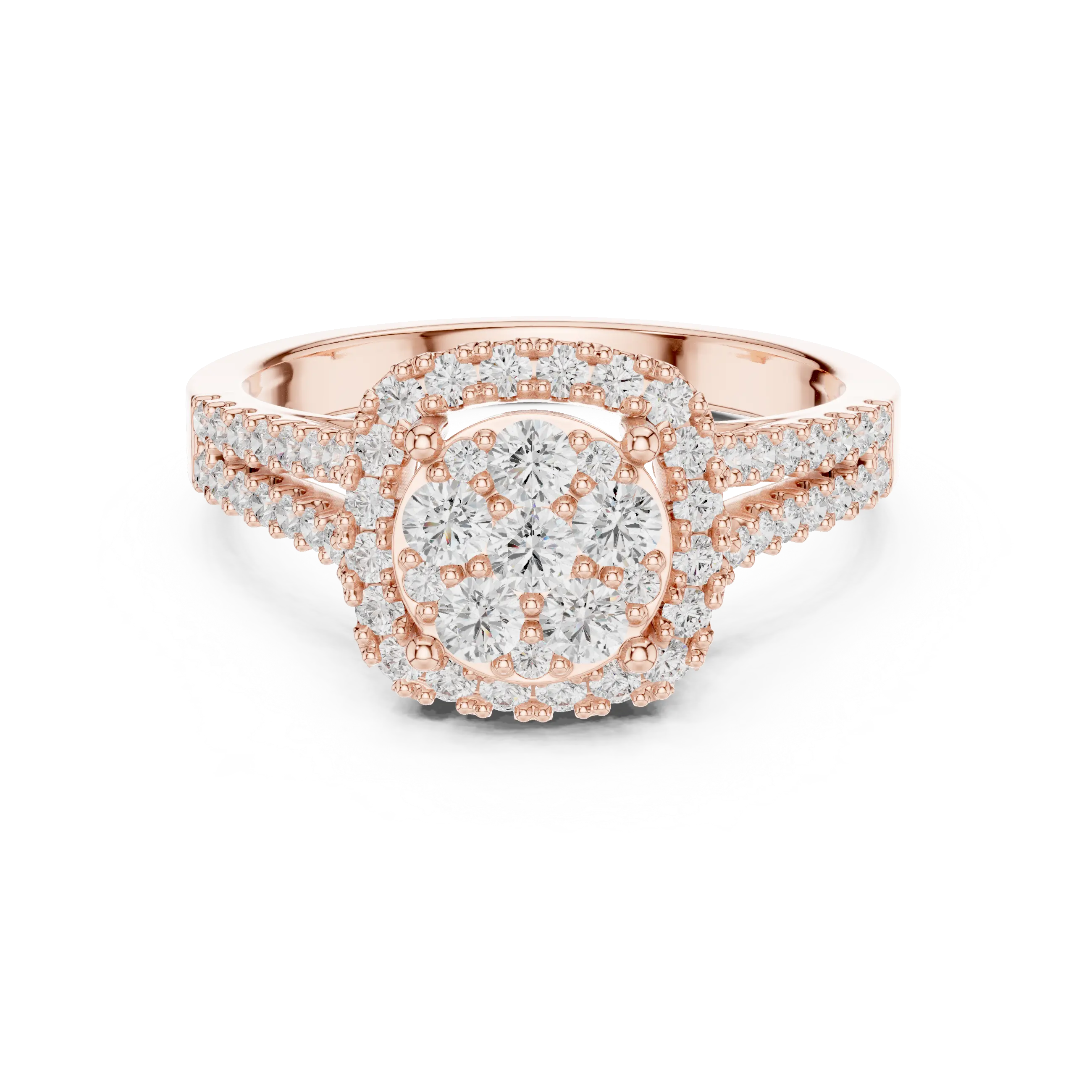 14K White Gold Round Diamond Cluster Halo Heart Ring