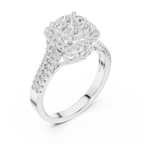 14K White Gold Round Diamond Cluster Halo Heart Ring