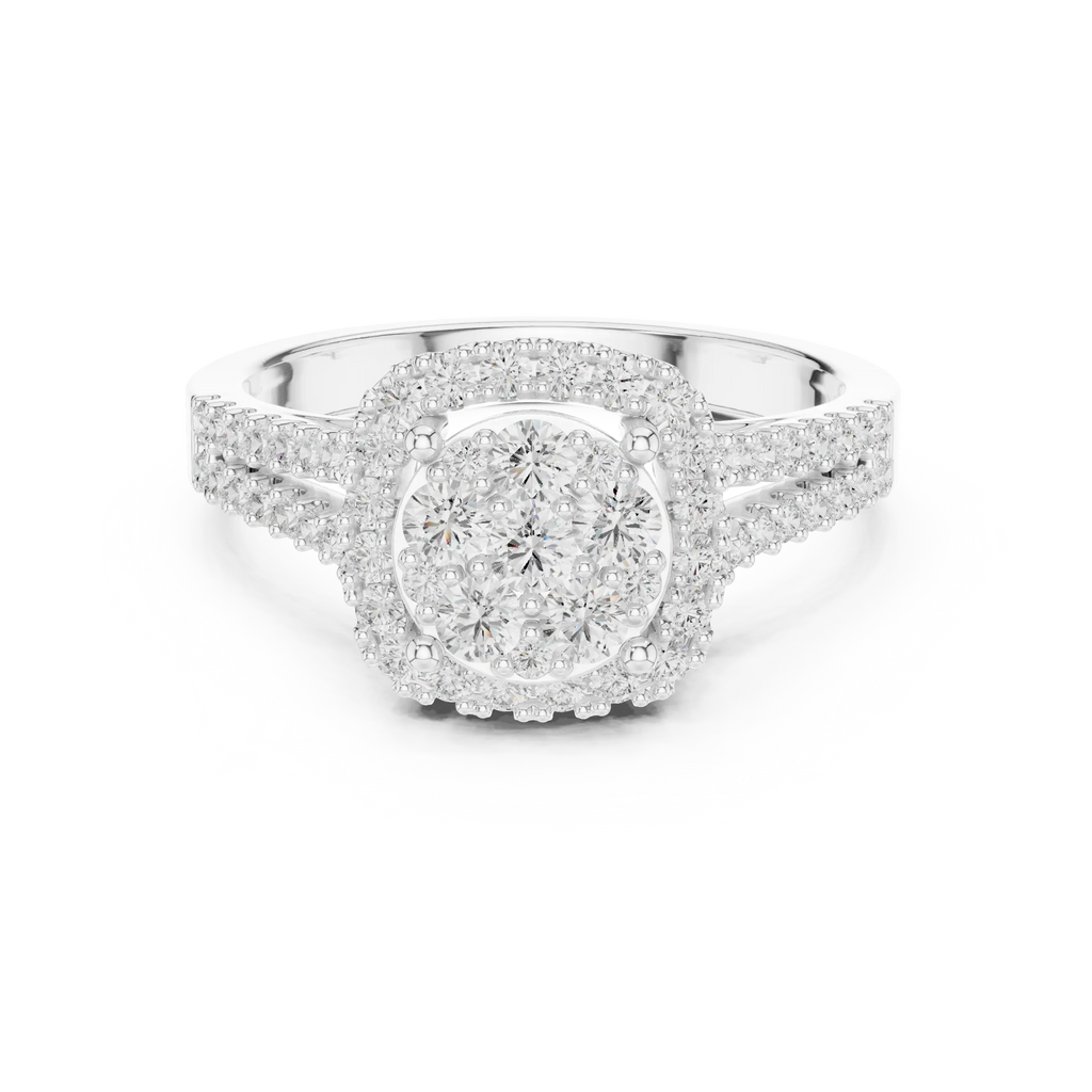 14K White Gold Round Diamond Cluster Halo Heart Ring