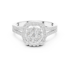 14K White Gold Round Diamond Cluster Halo Heart Ring