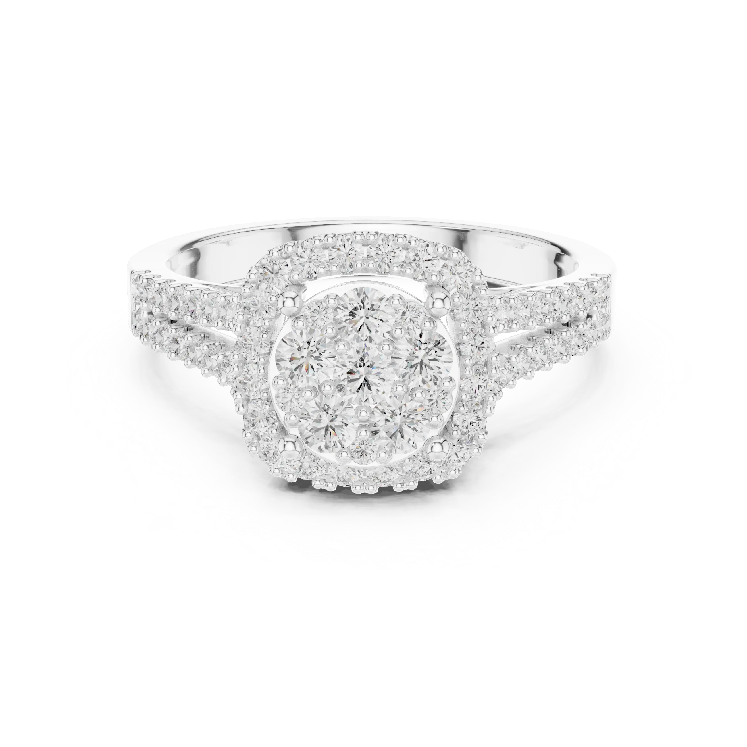 14K White Gold Round Diamond Cluster Halo Heart Ring