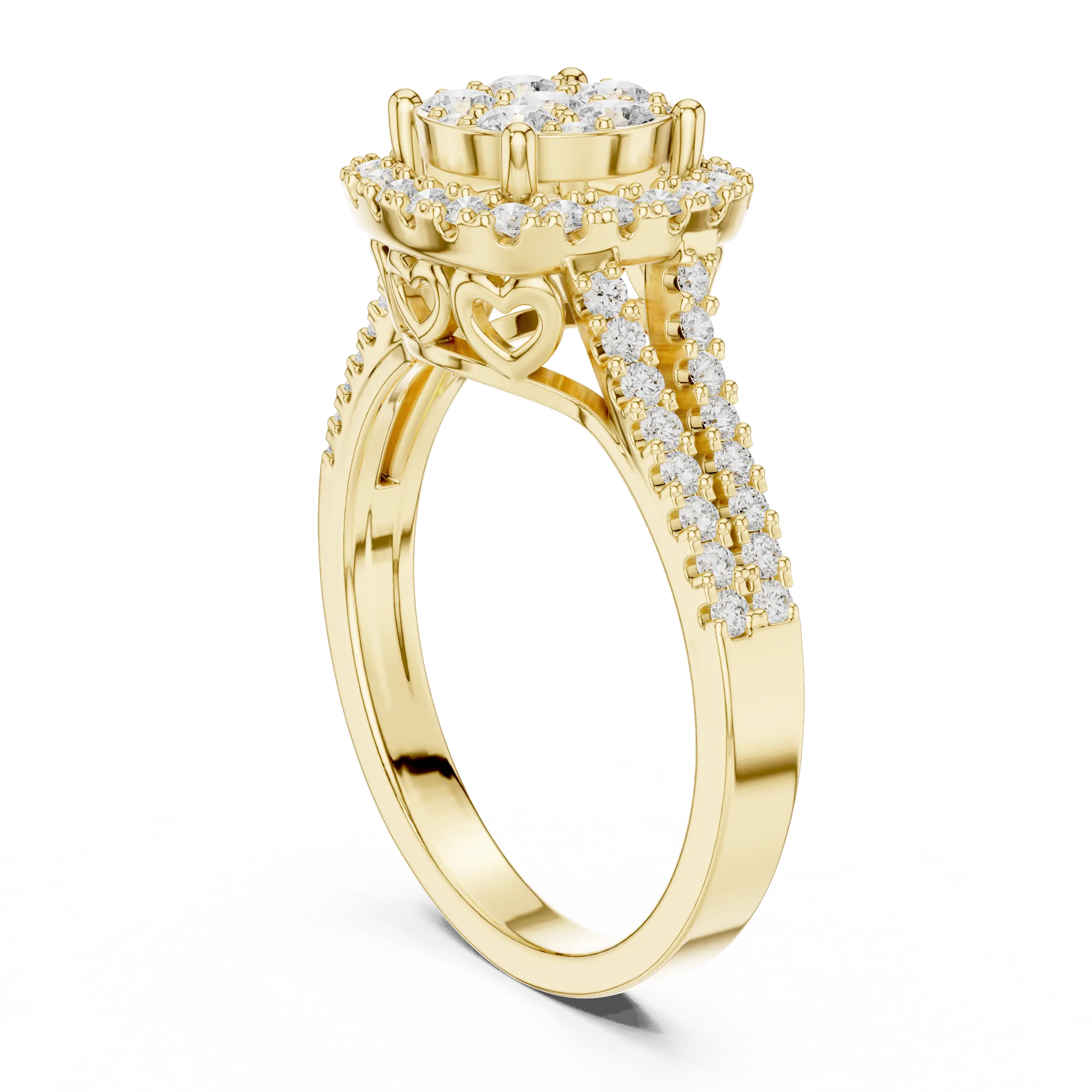 14K White Gold Round Diamond Cluster Halo Heart Ring