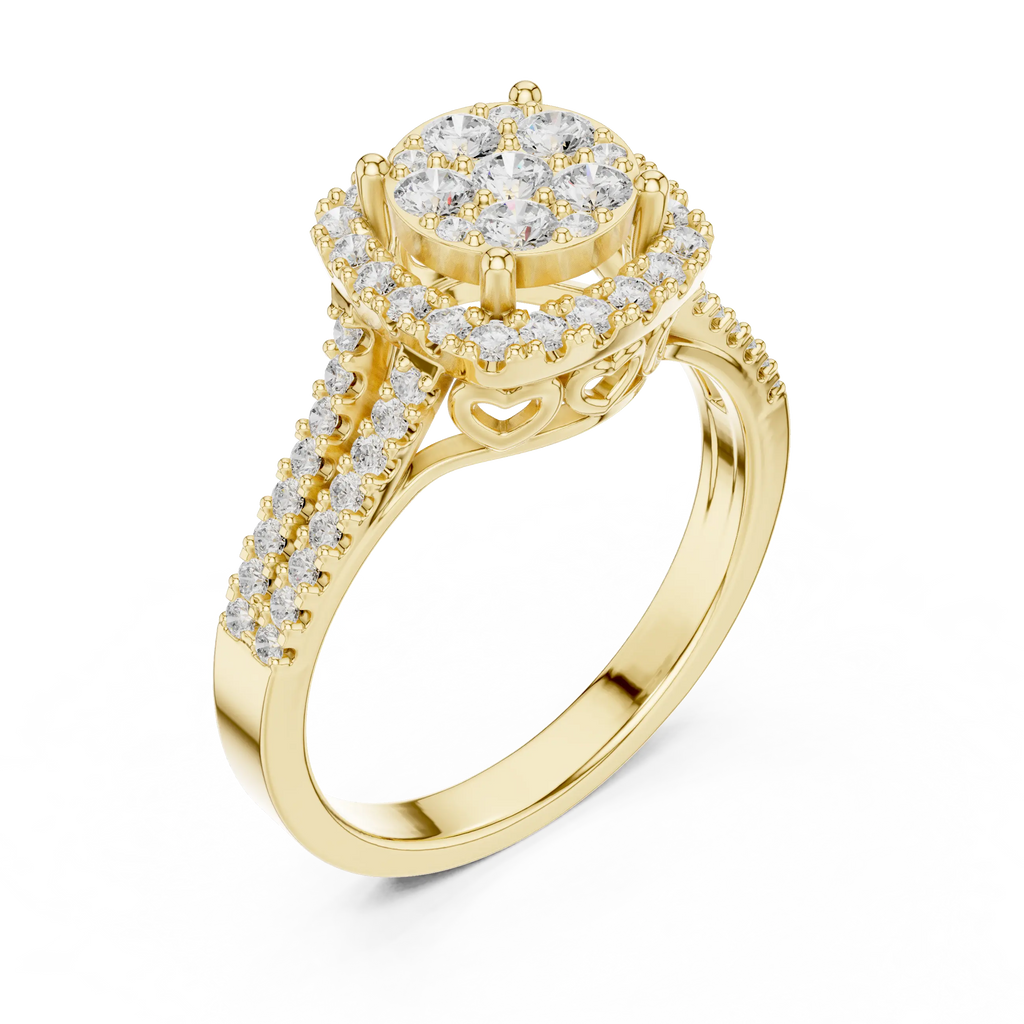 14K White Gold Round Diamond Cluster Halo Heart Ring