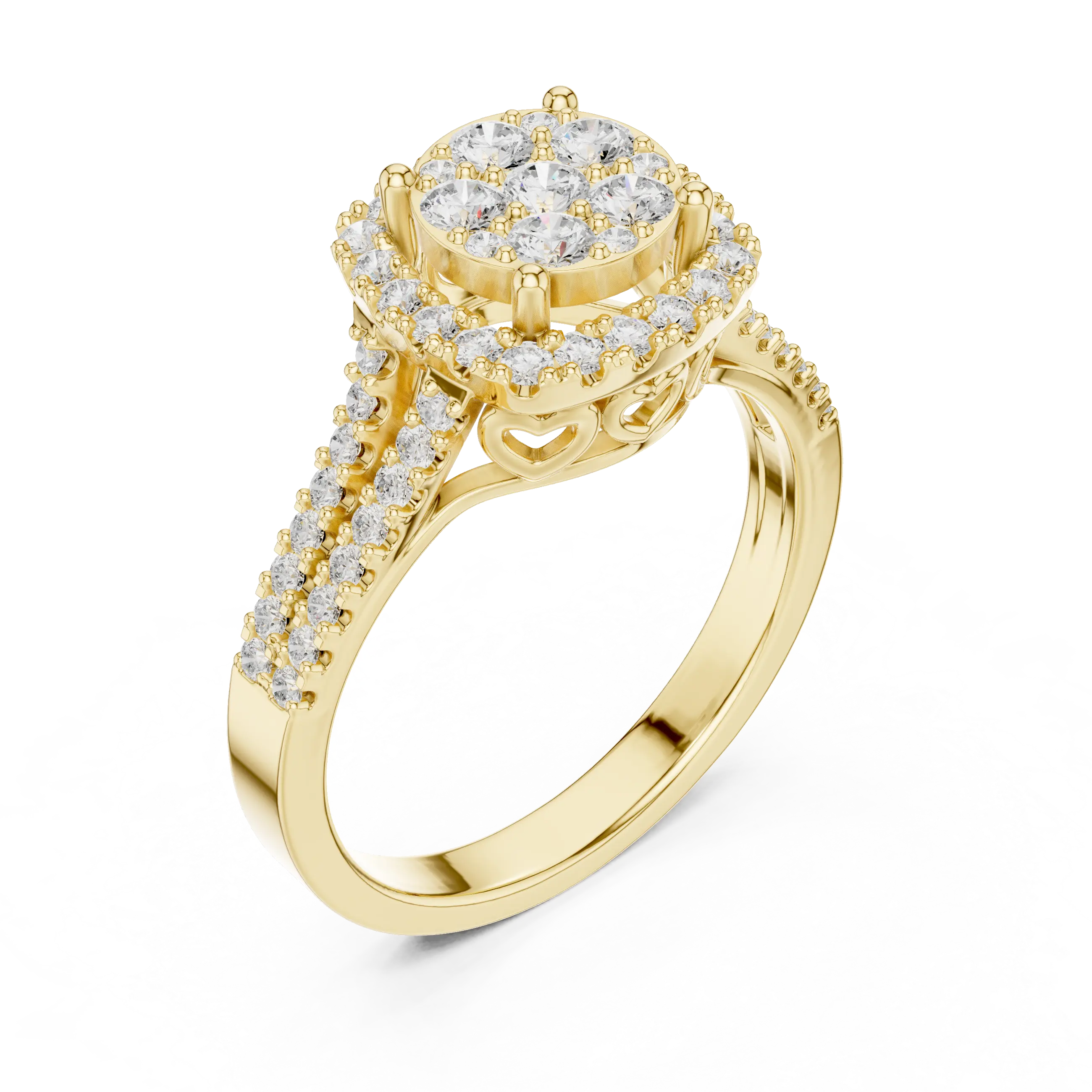 14K White Gold Round Diamond Cluster Halo Heart Ring