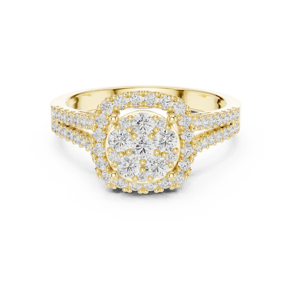 14K White Gold Round Diamond Cluster Halo Heart Ring