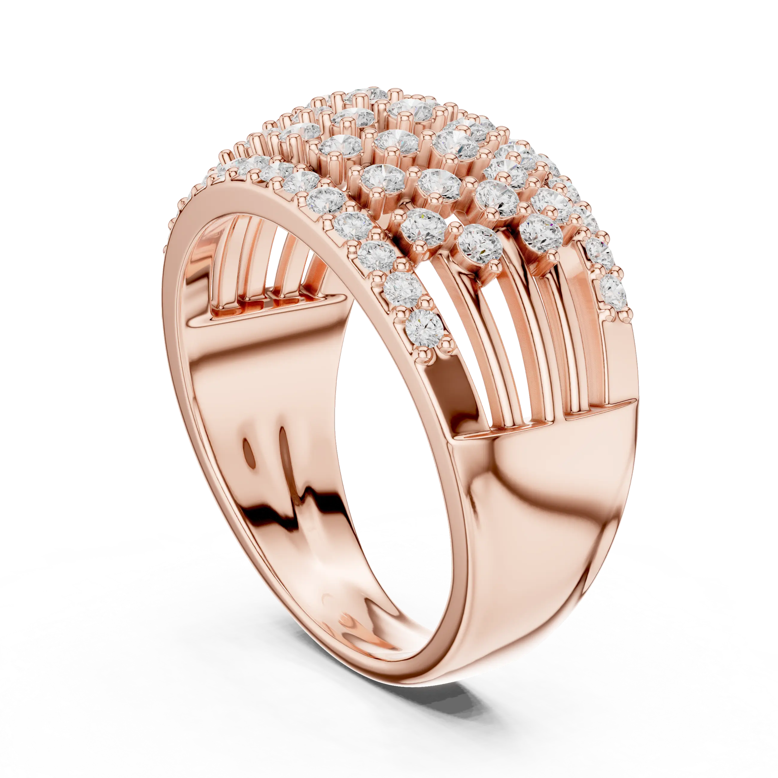 10K White Gold Multi-Row Lattice Lab Grown Diamond Statement Band