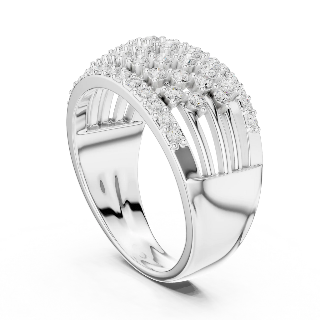 10K White Gold Multi-Row Lattice Lab Grown Diamond Statement Band