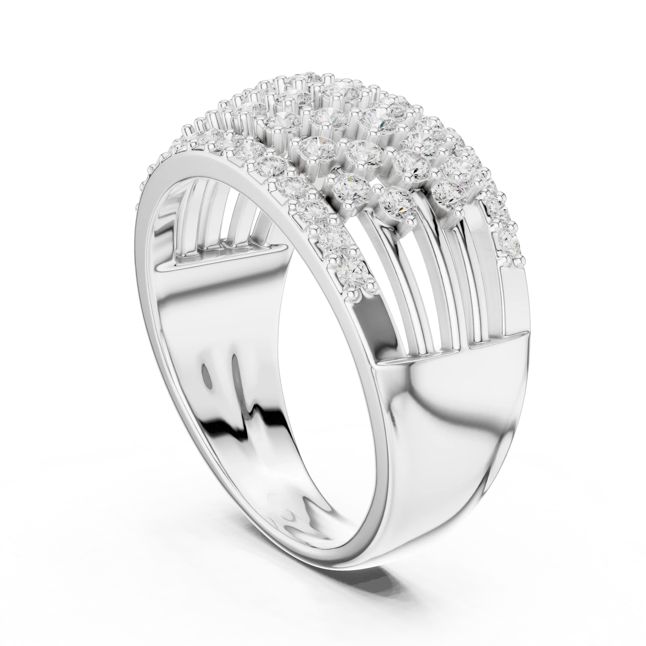 10K White Gold Multi-Row Lattice Lab Grown Diamond Statement Band