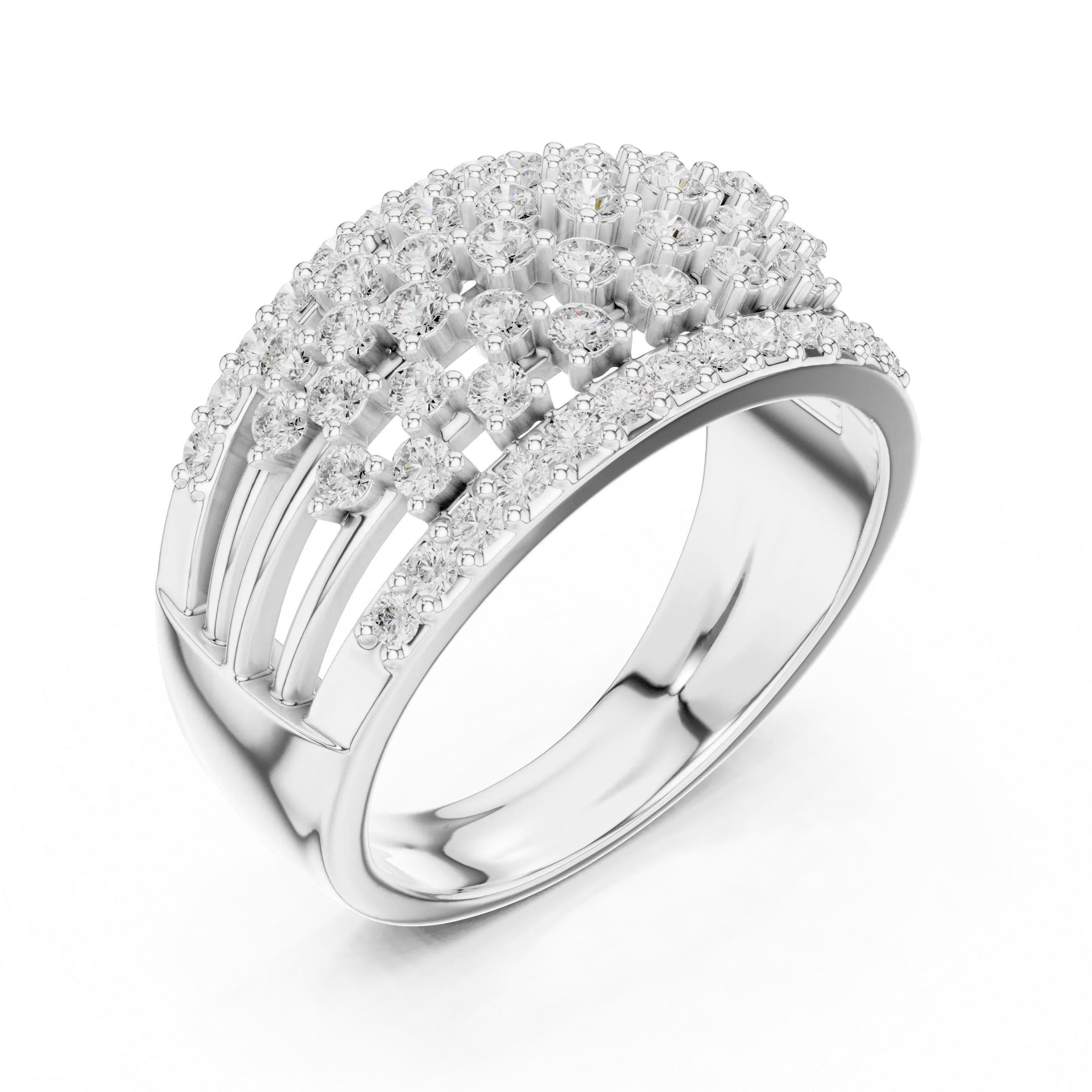 10K White Gold Multi-Row Lattice Lab Grown Diamond Statement Band
