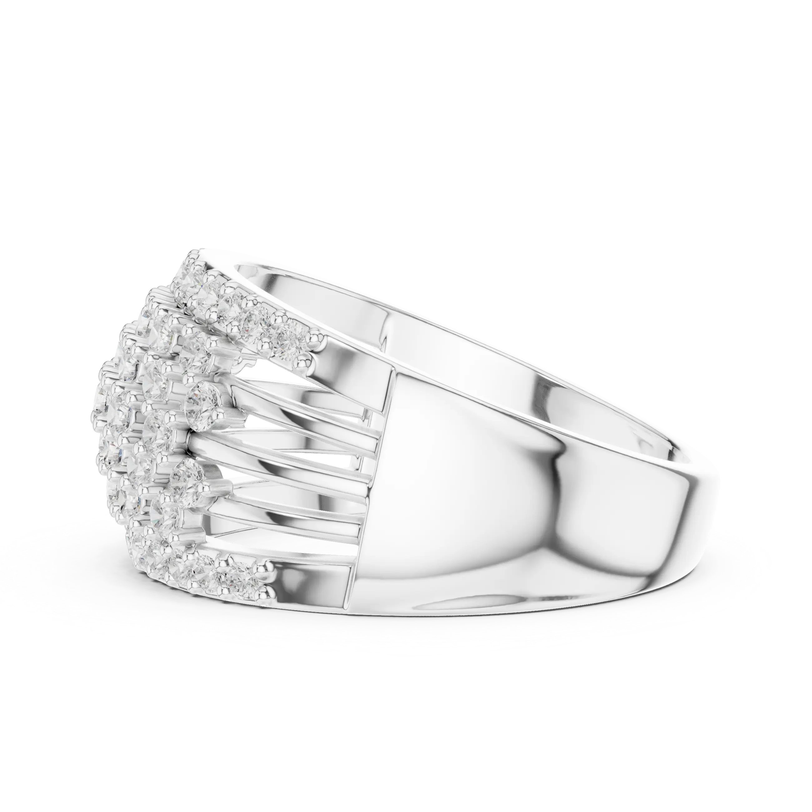 10K White Gold Multi-Row Lattice Lab Grown Diamond Statement Band