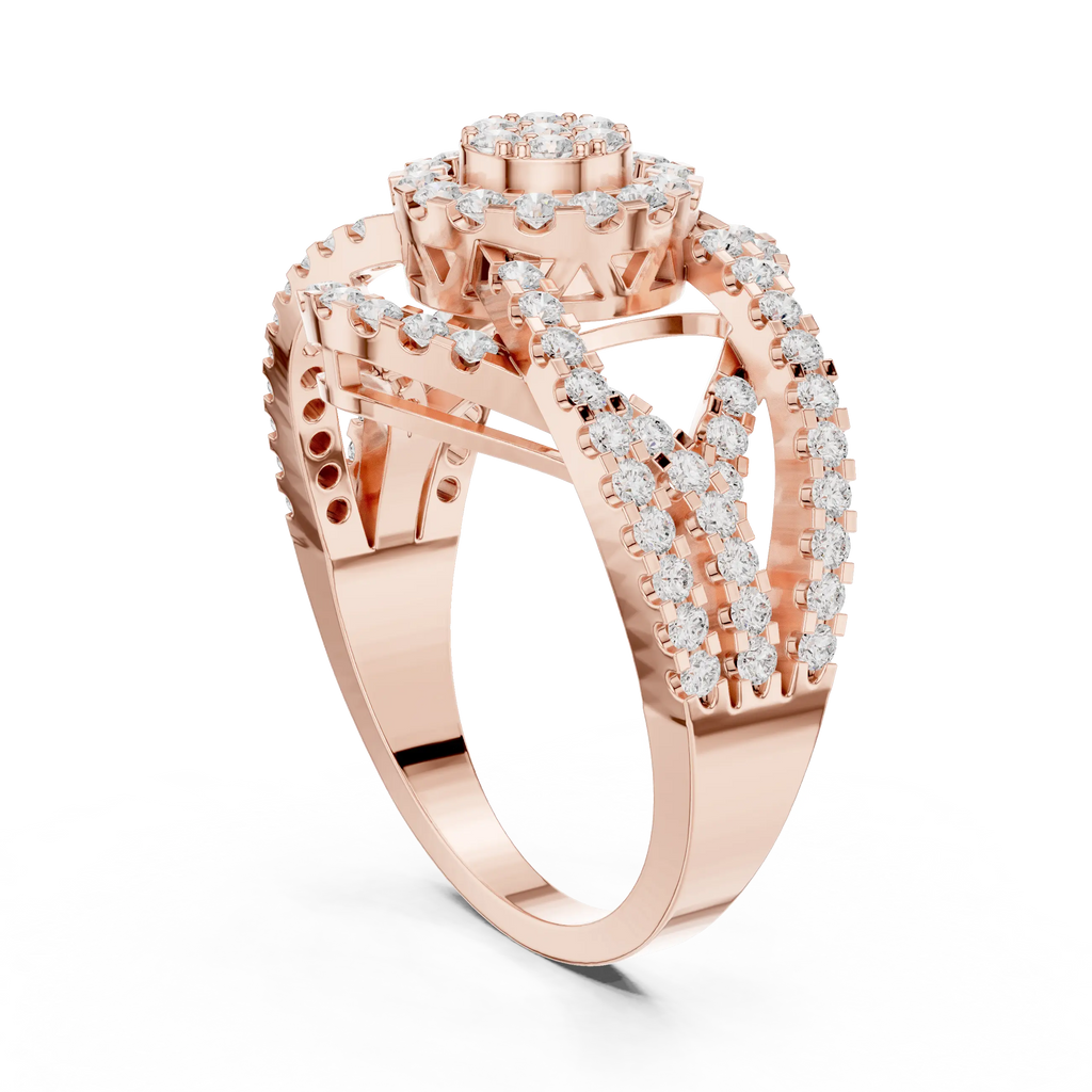 10K White Gold Round Lab Grown Diamond Criss-Cross Halo Ring
