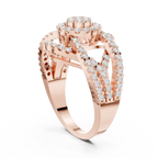 10K White Gold Round Lab Grown Diamond Criss-Cross Halo Ring