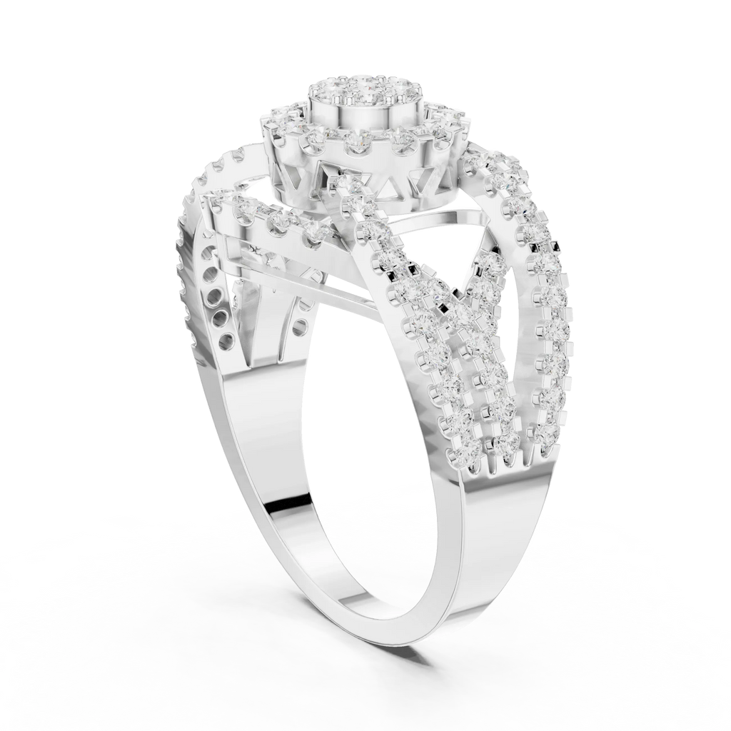 10K White Gold Round Lab Grown Diamond Criss-Cross Halo Ring