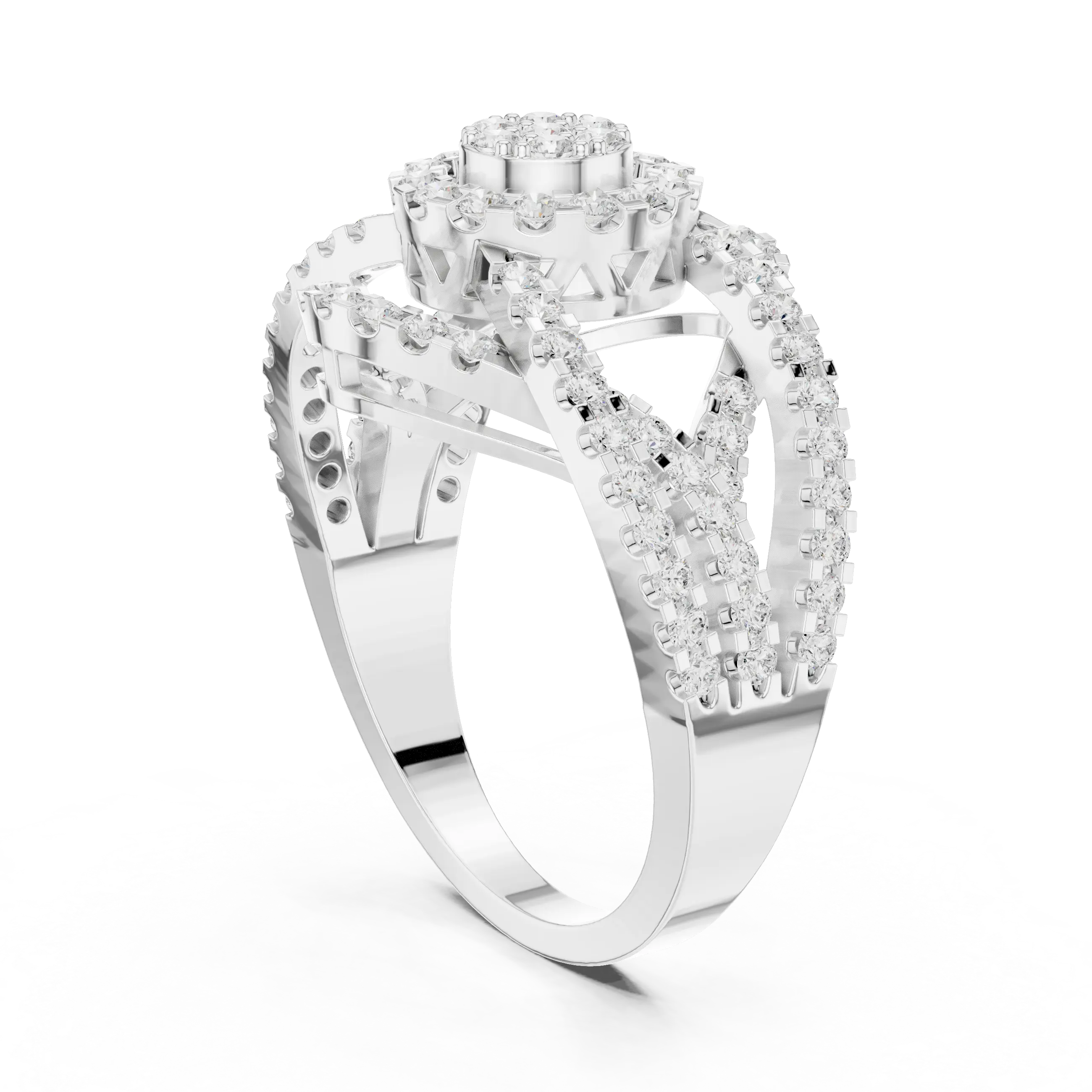 10K White Gold Round Lab Grown Diamond Criss-Cross Halo Ring