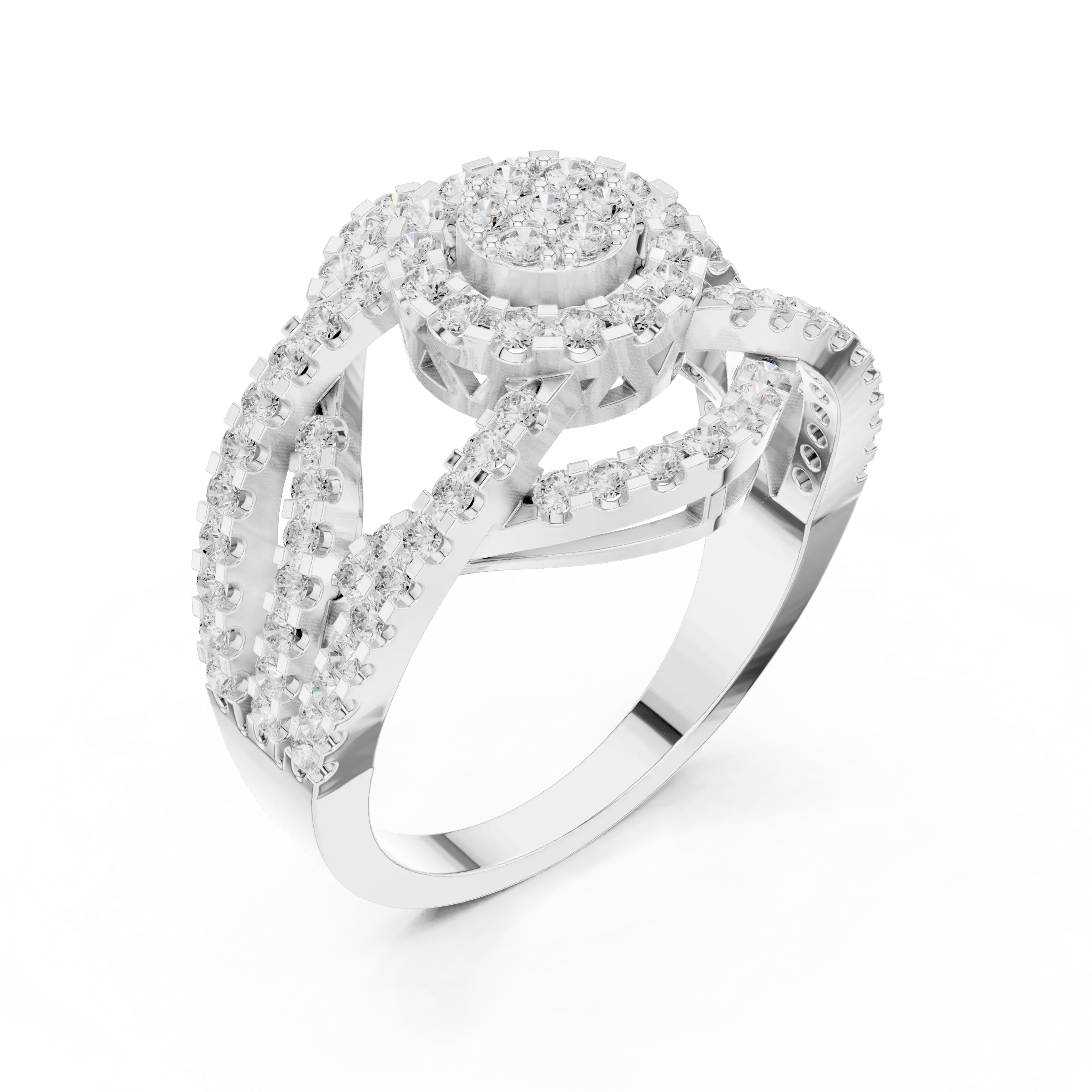 10K White Gold Round Lab Grown Diamond Criss-Cross Halo Ring