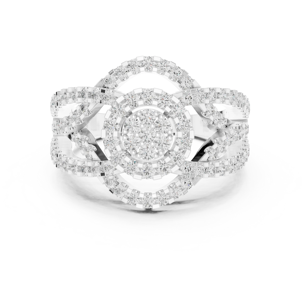 10K White Gold Round Lab Grown Diamond Criss-Cross Halo Ring