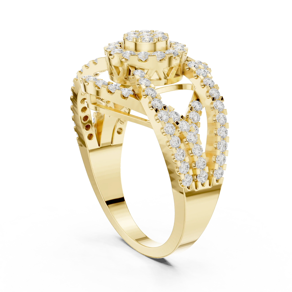 10K White Gold Round Lab Grown Diamond Criss-Cross Halo Ring