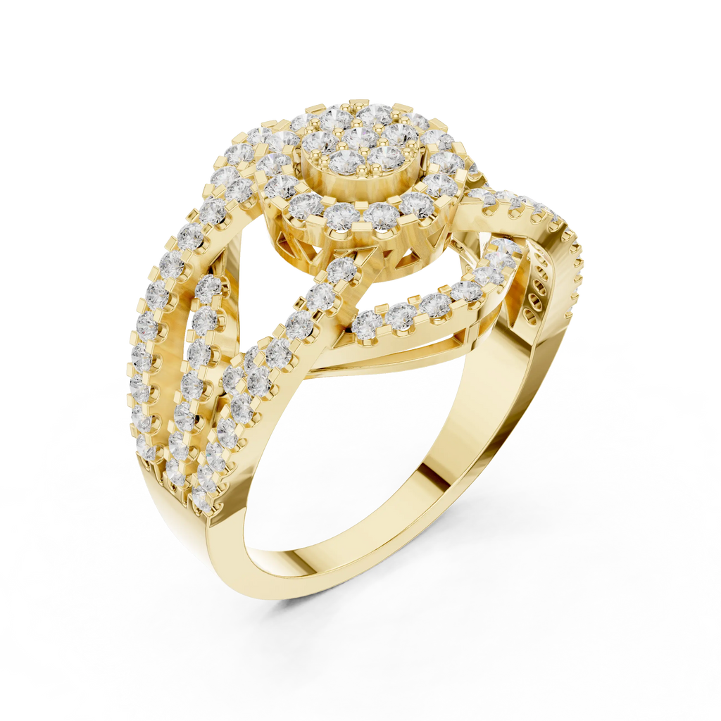 10K White Gold Round Lab Grown Diamond Criss-Cross Halo Ring