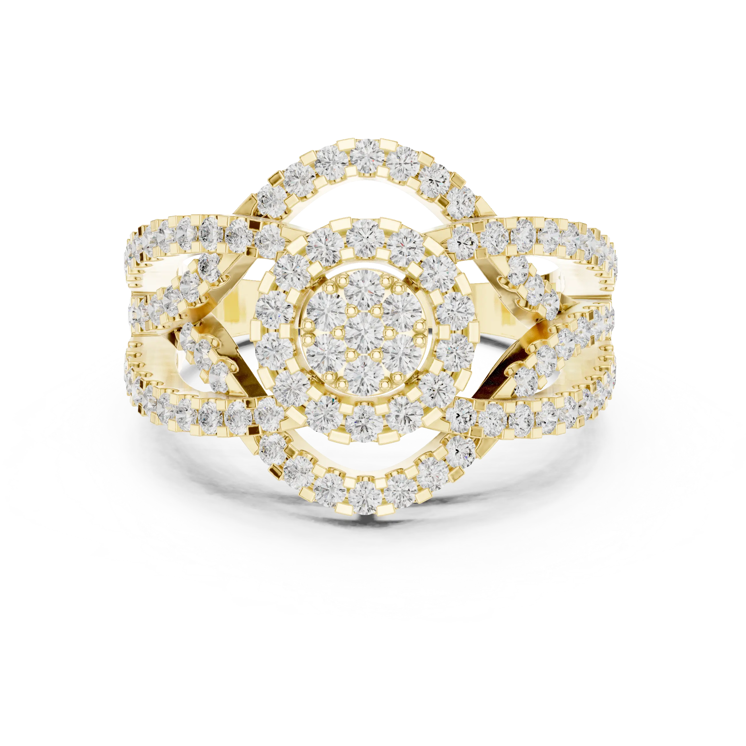 10K White Gold Round Lab Grown Diamond Criss-Cross Halo Ring