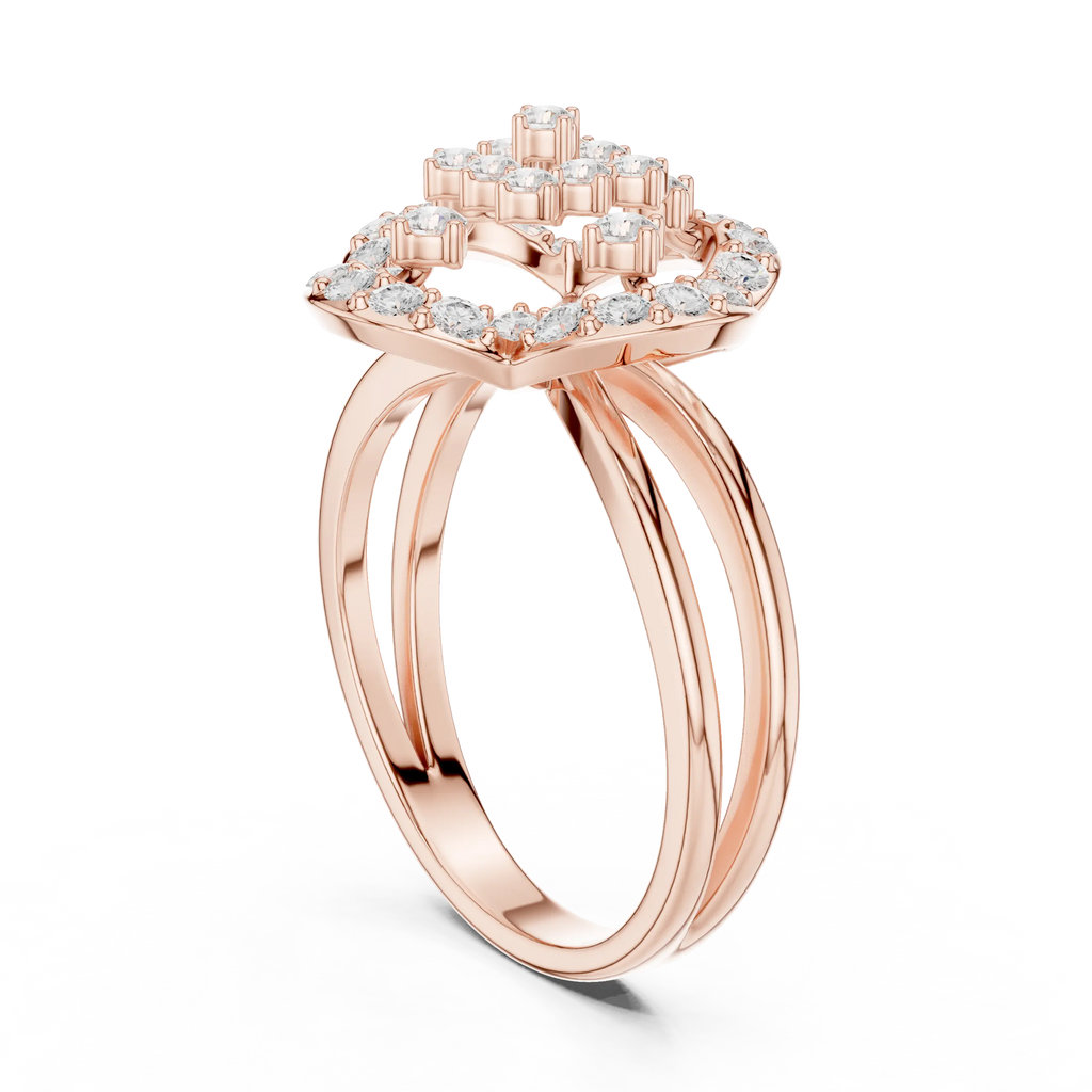14K Rose Gold Crown Moissanite Diamond Cluster Halo Ring