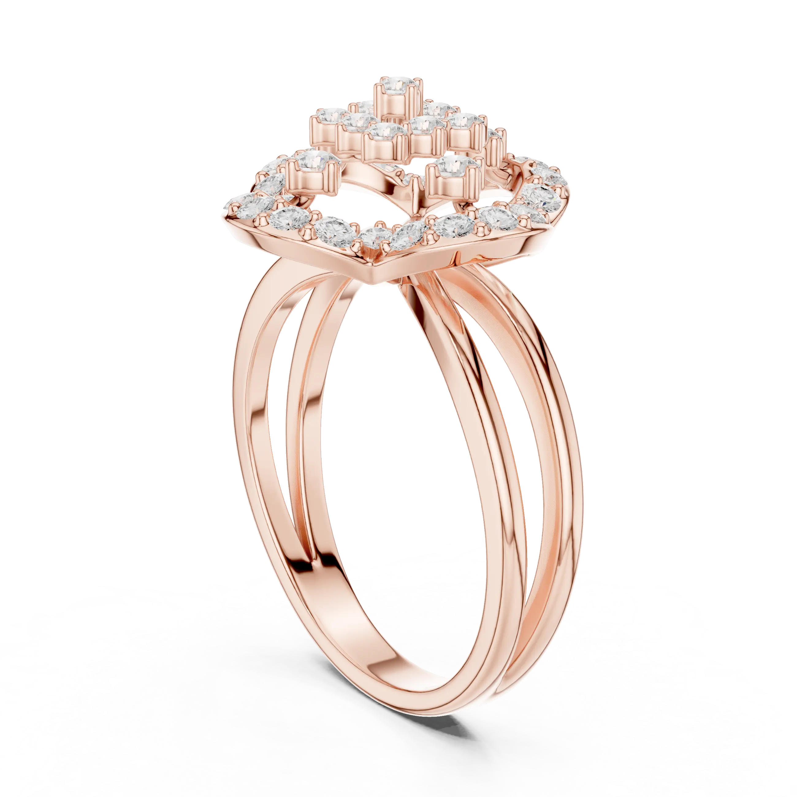 14K Rose Gold Crown Moissanite Diamond Cluster Halo Ring