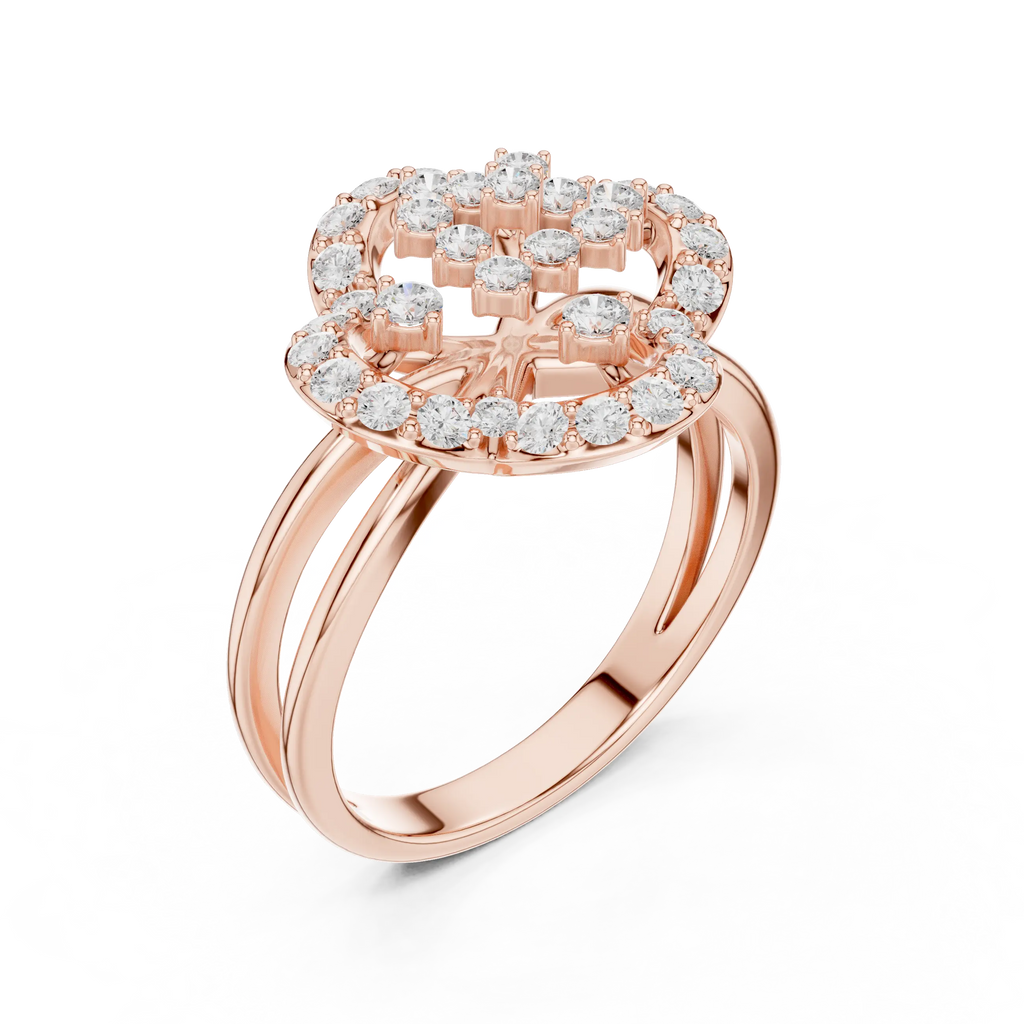 14K Rose Gold Crown Moissanite Diamond Cluster Halo Ring