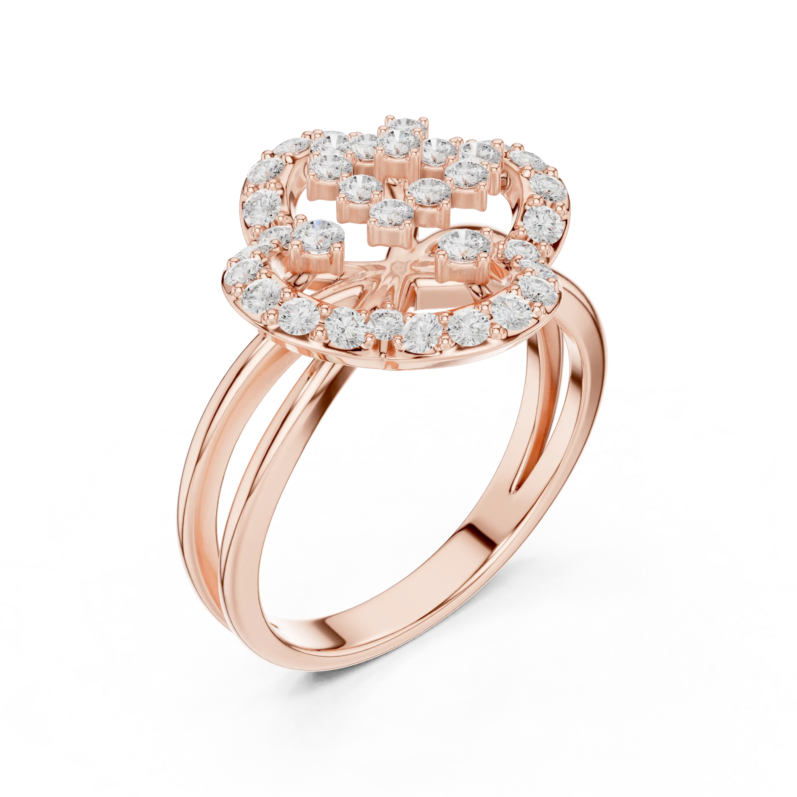 14K Rose Gold Crown Moissanite Diamond Cluster Halo Ring