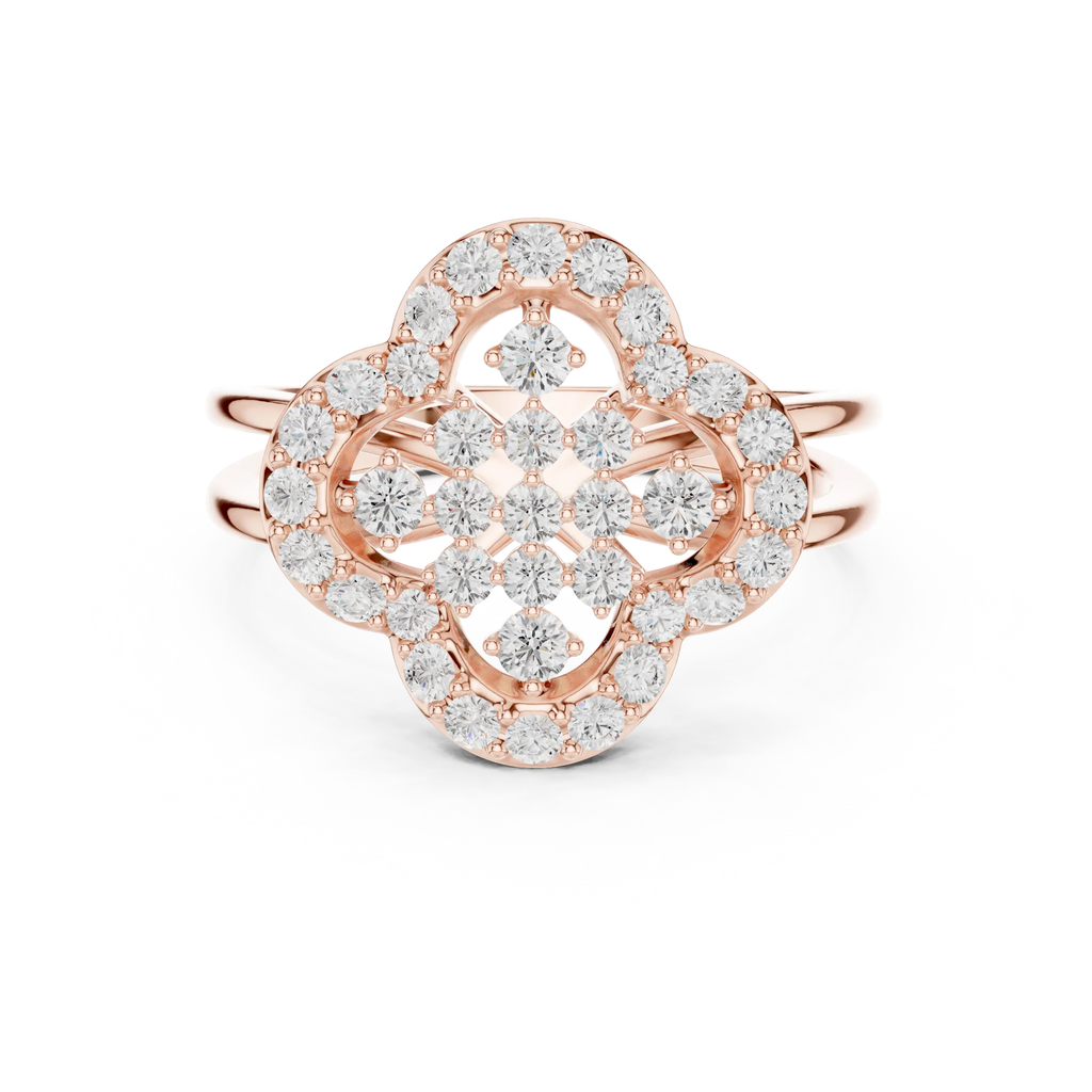 14K Rose Gold Crown Moissanite Diamond Cluster Halo Ring
